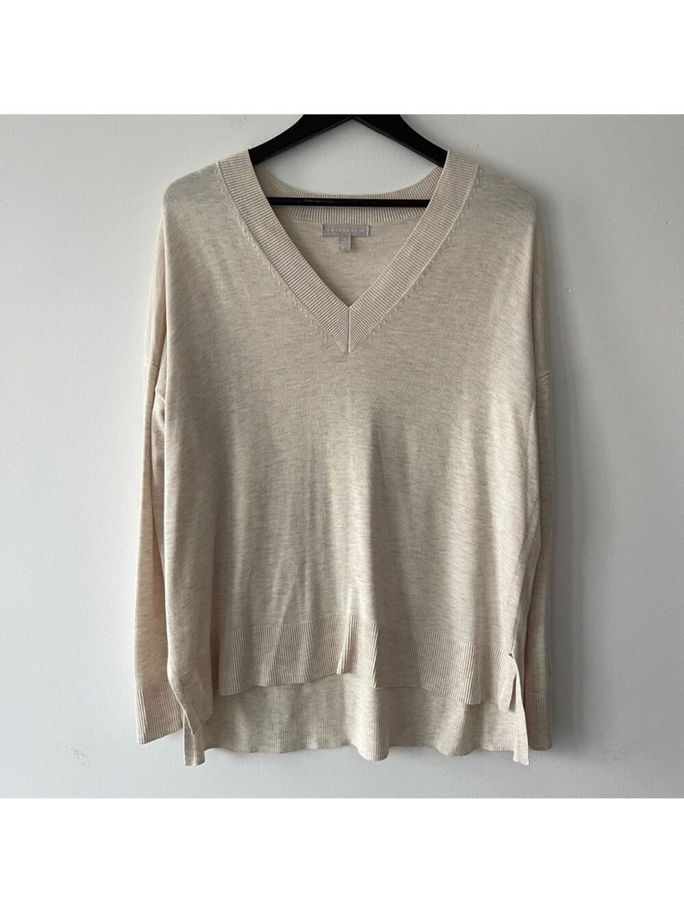 Chelsea28 Cream V-Neck Sweater loose casual office neutral classic lightweight